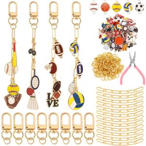 Tondiamo 286 Pieces Sports Keychains Making Kit Volleyball Baseball Softball Jewelry Chain Charms Crafts with 120 Charms 20 Keychain Clips 120 Jump Rings 25 Extender Chain and Plier for Women Gift