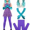 Chuangdi 3 Pcs Halloween Women Costume Accessories Blue Green Wig Gloves Stocking for Adult Cartoon Movie Cosplay Party