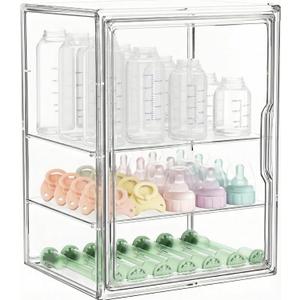 Baby Bottle Storage Organizer for Countertop, Large Clear Bottle Organizer, Baby Bottle Storage Organizer for Bottles, Nipples, Pump Parts & Food Jars, Nursery Cabinet, Kitchen Pantry