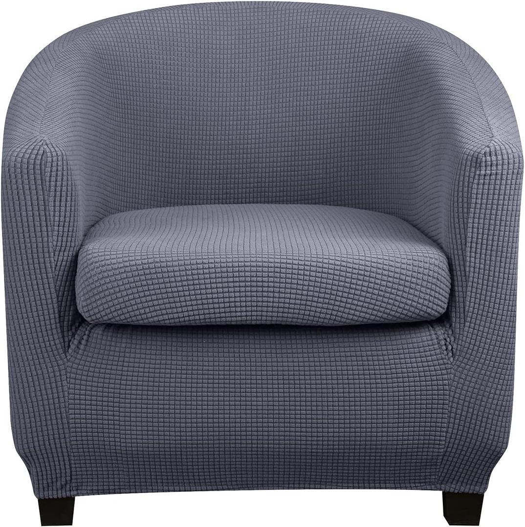 Lellen Club Chair Slipcover with Seat Cushion Cover Round Tub Accent Armchair Cover Reusable Sofa Stretch Covers for Living Room Bedroom Office Dining Room Barrel Chair Protector（Gray Suit ）