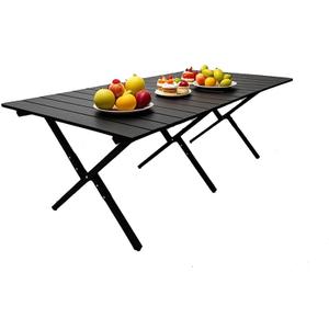 Portable Low Alluminum Roll Up Travel Folding Table for Beach, Camping, & Picnic – Compact, Lightweight, Multi-Purpose for Indoor & Outdoor Use (Black)