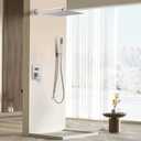 Brushed Nickel Shower System 16 Inch Bathroom Luxury Rain Mixer Shower Combo Set Wall Mounted Rainfall Shower Head and Handheld System Shower Faucet Set Rough-in Valve Body and Trim Kit