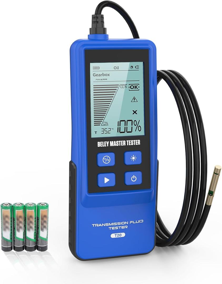 PLAYOCCAR Transmission Fluid Tester Automotive Digital Oil Quality Test Detector Gasoline & Diesel Gearbox Oil Diagnostic Tool with Temperature Sensor,31.5in Hose 2.8in Backlight Display