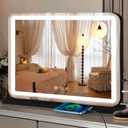 23"x18" Black Vanity Mirror with Lights, Led Makeup Mirror, Lighted Makeup Mirror with 3 Color Dimmable Lights, Smart Touch Screen Control, Aluminum Metal Frame, USB Charging Port