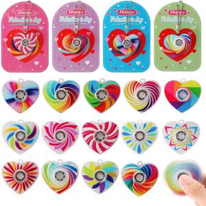 Valentine's Day Gifts - 28 Pcs Fidget Spinner Keychains Set with Greeting Card, School Valentine Gift Exchange, Stress Relief Toys for Kids Boys Girls
