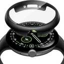 Misxi 2-Pack Shockproof Case with Screen Protector Compatible for Google Pixel Watch 4 (2025) 45mm, Direct Charging High Sensitivity Curved Protective Cover with Tempered Glass for Pixel Watch 4, Black