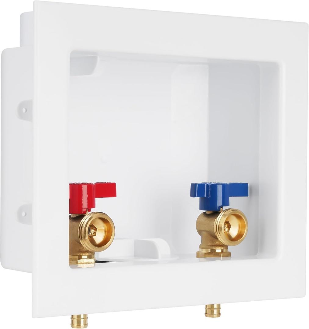 Universal Washing Machine Outlet Box, 1/2-Inch Pex Crimp x 3/4-Inch MHT Connection with Center Drain, Laundry Washer Valve Outlet Box