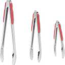 304 Stainless Steel Kitchen Cooking Tongs (9" and 12"and 14" )Set of 3 Red Handles - Metal BBQ Tongs with Locking -BBQ Outdoor Kitchen and Cooking Hot Grilled Food-Salad Vegetable Bread Tongs