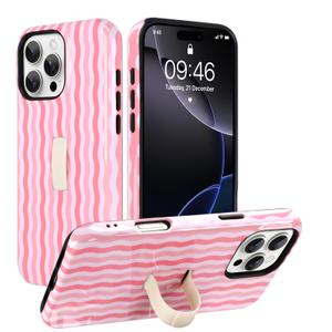 Ufbara Compatible with iPhone 16 Pro Case, Cute Glossy Wavy Stripe Design