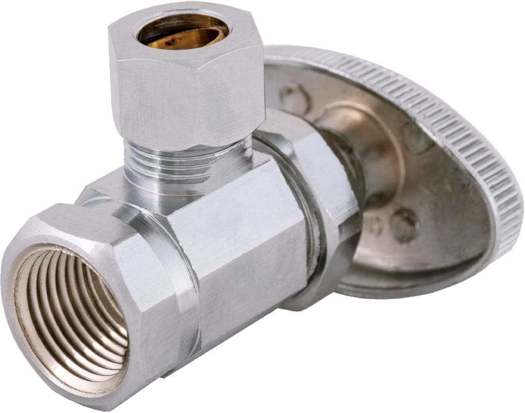Eastman 3/8 Inch OD Compression x 3/8 Inch FIP Compression Multi-Turn Angle Stop Valve, Brass Plumbing Fitting, Chrome, 04319LF