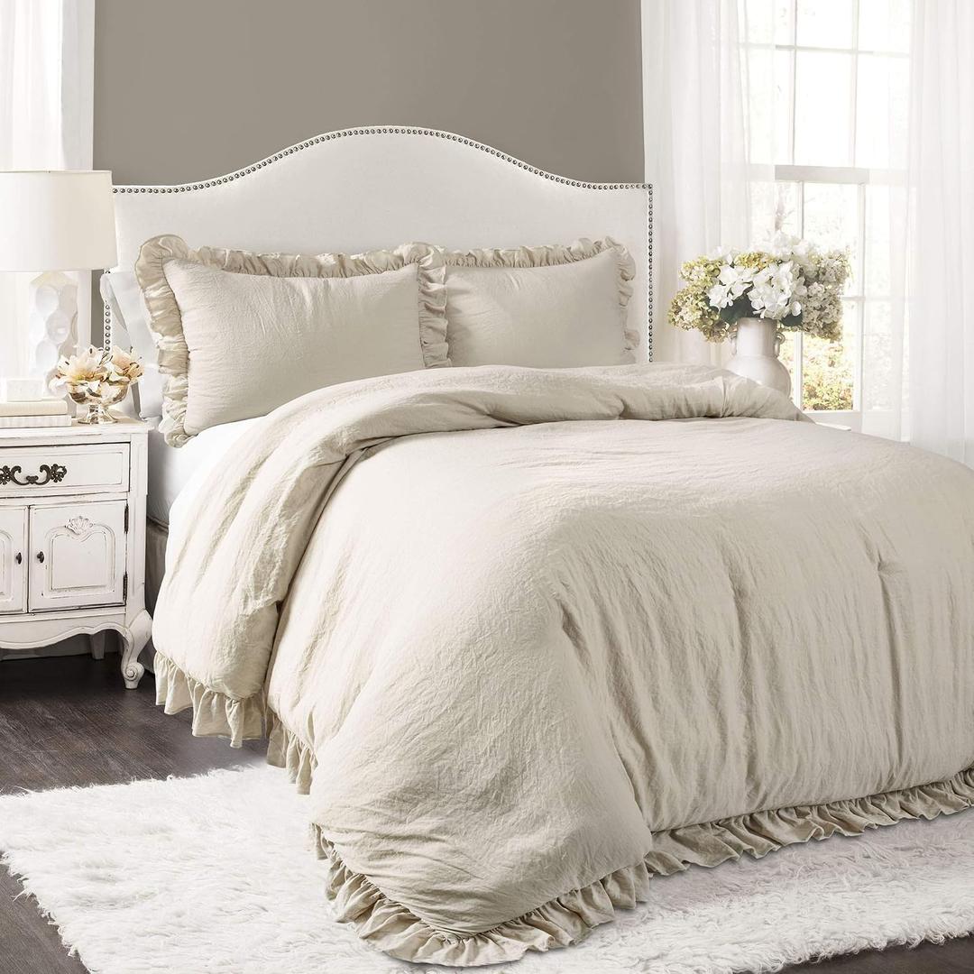 Lush Decor Reyna Ruffle Comforter Set, King, Wheat, 3 Piece Cozy Bedding Set
