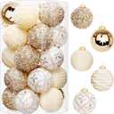 FestiveBliss 25 Pcs Christmas Ball Ornaments for Xmas Christmas Tree, Shatterproof Hanging Ball for Party Outdoor Decorations, DIY Craft Creations and Office Celebrations (Champagne White, 2.36")