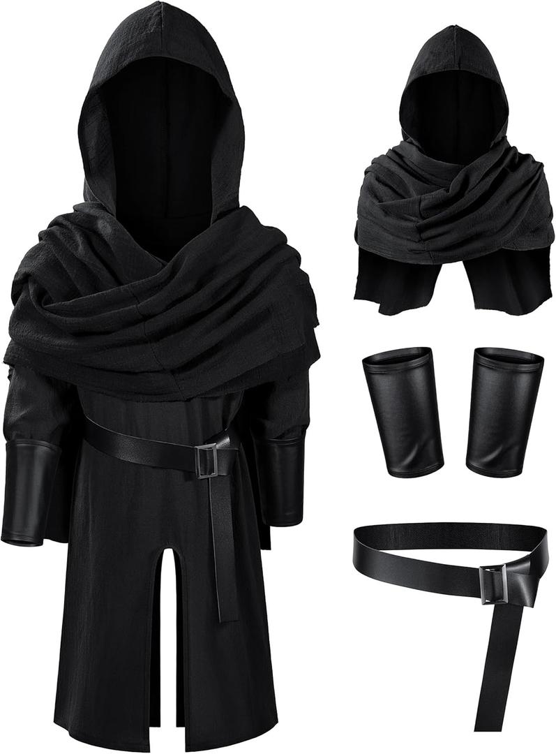 TOKYO REVENGERS Kids Medieval Renaissance Pirate Costume Knight Cosplay Outfit LARP Costume Accessories Set (10-11 Years, Black)