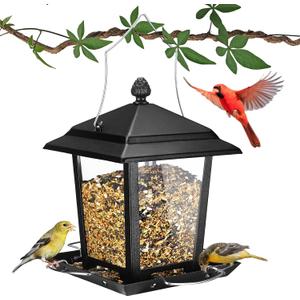 Veehoo Metal Bird Feeder for Outdoor Hanging-Wild Bird Feeder with 4 Perches, Guard Booth Bird Seed Feeder for Outside Garden Backyard Attracting Wild Birds Chickadees Cardinals Finches Black