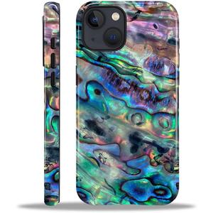 Compatible with iPhone 15 Case - Dual-Layer Protection, Hard Shell with Silicone Interior,Slim Scratch Resistant Shockproof for Woman Men - Blue Abalone Mollusk Shell Patten