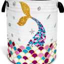 Mermaid Scales Tail Laundry Basket Foldable Oxford Cloth Funny Tote Bag Laundry Hamper Clothes Storage Bucket Organizer For Bathroom/Laundry Storage/Bedroom 18.9x16.5 Inch