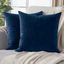NEATERIZE Premium Velvet Pillow Covers 16x16 Dark Blue - Washable Decorative Fabric Throw Pillow Covers for Couch or Bed - Set of 2