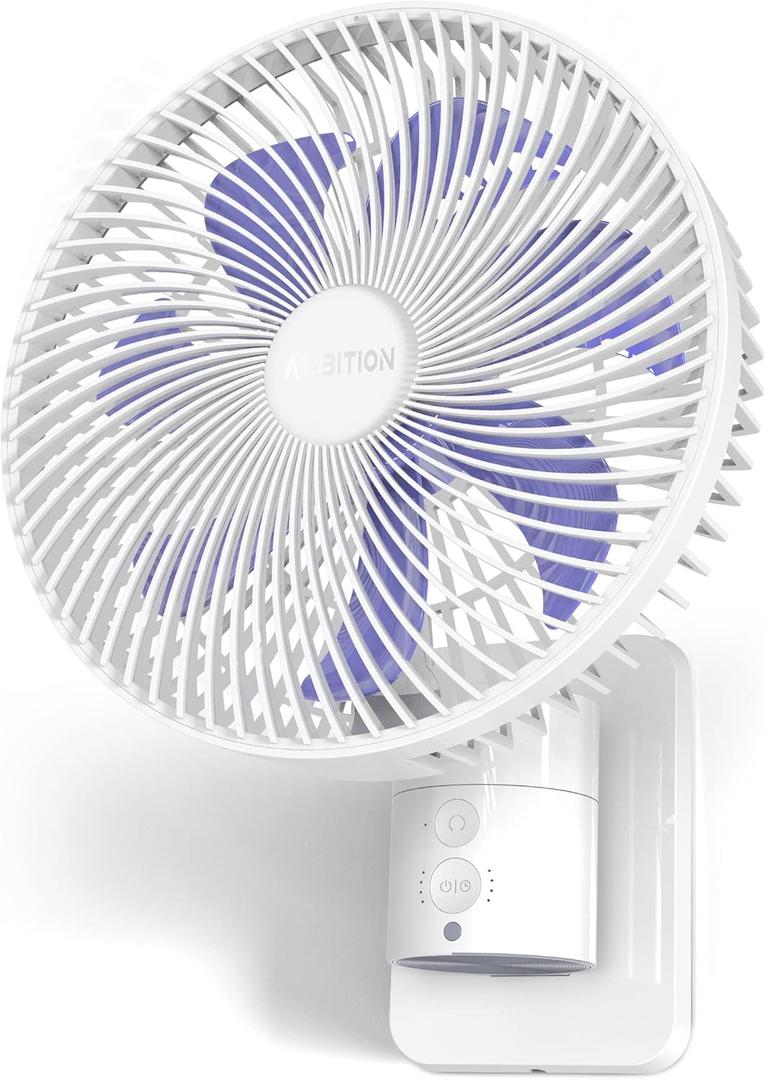 Airbition 8'' Small Wall Mount Fan with Remote Control, 90Oscillating, 4 Speeds, Timer, Included 120 Adjustable Tilt, High Velocity, 70Inch Cord, for RV Bedroom Home Office Garage (Purple)