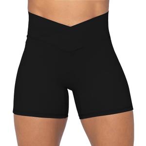 Sunzel Crossover Biker Shorts for Women, No Front Seam V High Waist Yoga Workout Gym Shorts with Tummy Control (Large, Black)