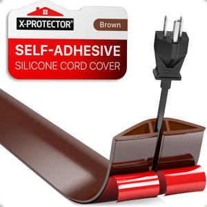 Floor Cord Cover X-Protector - 5 Overfloor Cord Protector - Self-Adhesive Power Cable Protector - Silicone Cord Protector - Ideal Extension Cord Cover to Protect Wires On Floor (60 in) (Brown)