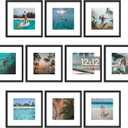 upsimples 12x12 Picture Frame Set of 10, Display Pictures 8x8 with Mat or 12x12 Without, Multi Photo Frames Collage for Wall or Tabletop Display, Black