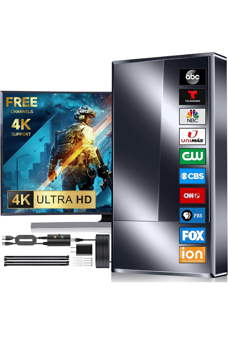 2024 Strongest TV Antenna Indoor, 3000+ Miles Outdoor Long Ranges, Digital Antenna for Smart TV, Best Amplifier Signal Booster Support 8K 4K 1080p All TVs VHF UHF - 50FT Cable/AC Adapter