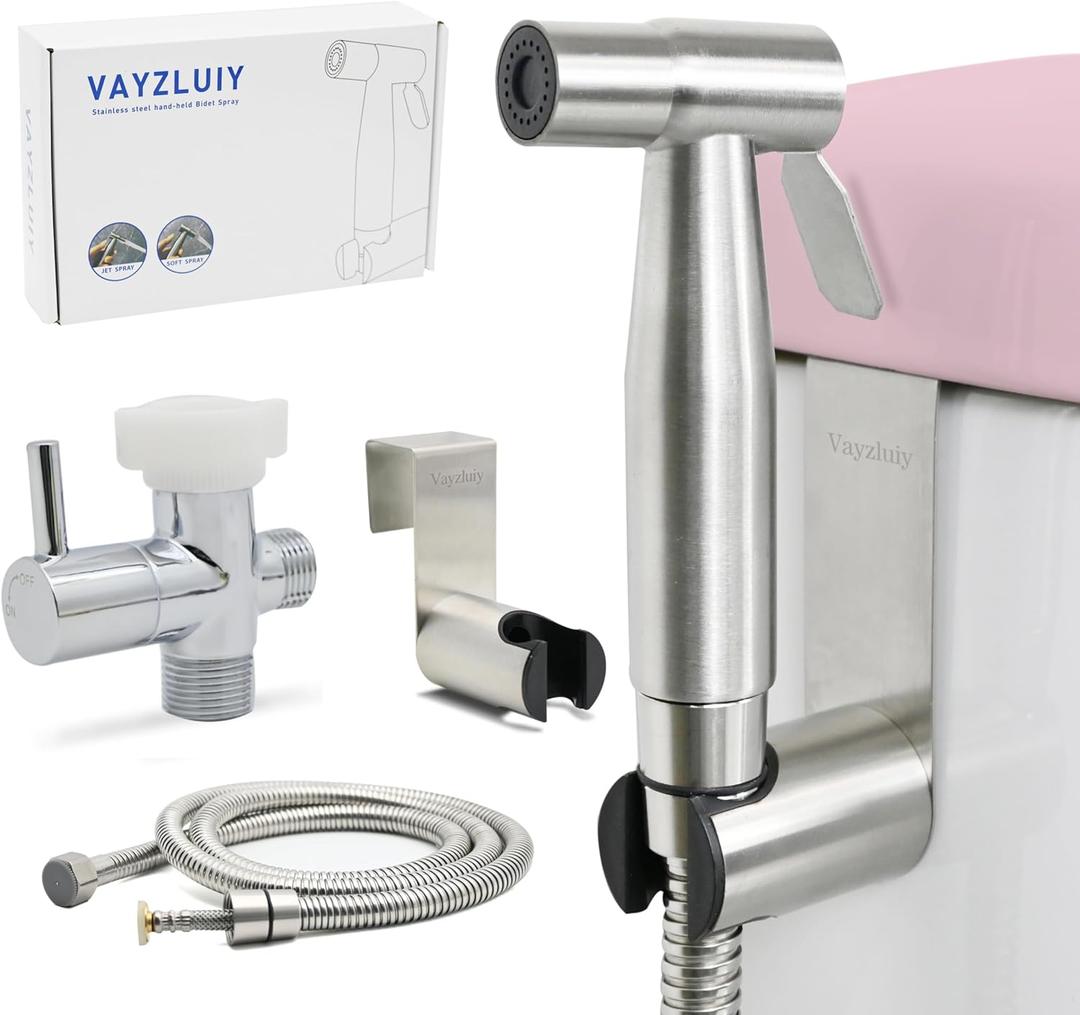 Handheld Toilet Bidet Sprayer for Toilet-Adjustable Water Pressure Control with Bidet Hose for Feminine Wash, Stainless Steel Brushed Nickel Cloth Diaper for Baby Wash (Stainless Steel, 1)