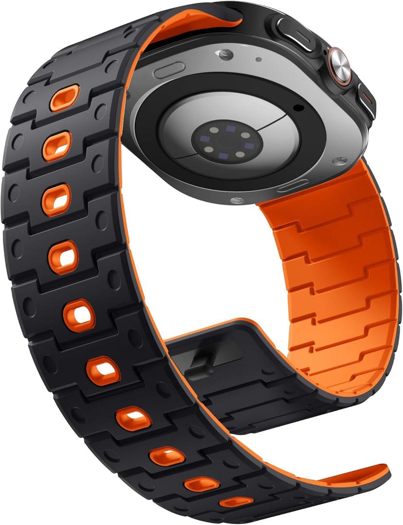 Bandletic Watchband Compatible with Samsung Galaxy Watch Ultra(2025/2024)Bands 47mm for Women, Silicone Strong Magnet Wristbands Adjustable Sport Strap for Galaxy Watch Ultra Bands for Man, Black Orange