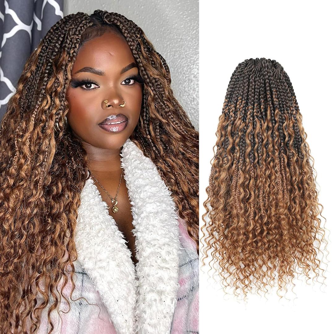 Toyotress Boho Crochet Braids Human Hair - 18 Inch 8 Packs Pre-Looped Miracle Knots Crochet Hair for Black Women, Ombre Brown Handmade Pre-Twisted Braiding Hair Extensions 18 Inch (Pack of 8), T30