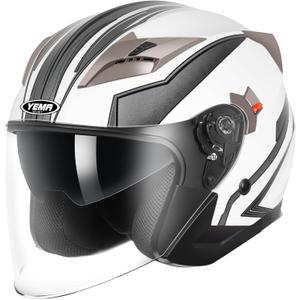 YEMA Open Face Motorcycle Helmets, DOT Approved 3/4 Moped Helmet Dual Visor Quick Release Buckle, Helmets for Adults Motorcycle Men Women Helmets for Moped Scooter Streey (Small)