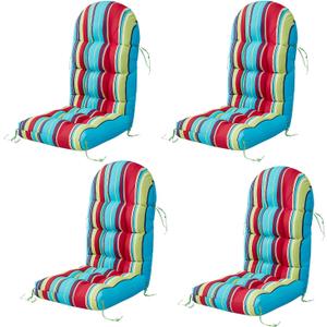 Adirondack Chair Cushion Set of 4, Rocking Chair Cushions, High Back Patio Cushions, Thickened Weather Resistant Patio Cushion with 6 Ties, Non Slip Fade & Waterproof (Striped Red)