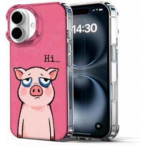 for iPhone 16 Case, Animal Print Case for iPhone 16, Scratch Resistant Shockproof Cover, Aesthetic Clear Phone Cover, Hi Pig, Funny Pig CasesB015