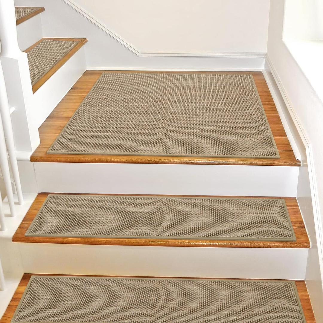 Non Slip Stair Landing Rug for Wooden Steps Indoor, Stair Landing Mat Square 31" x 31" Landing Rugs for Wood Stairs, Carpet Treads Matching Mats for Pet, Beige (2'7" x 2'7")