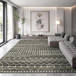 9x12 Area Rug for Living Room Moroccan Washable Rugs Non Slip Indoor Floor Carpet Foldable Large Soft Area Rug for Dining Room Bedroom with Low Pile(Black,9'x12')