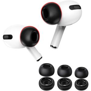 Lanwow Premium Memory Foam Tips for AirPods Pro 1st & 2nd Gen. No Silicone Eartips Pain. Anti-Slip Eartips. Fit in The Charging Case, 3 Pairs (S/M/L, Black)