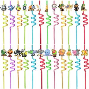 2 x Italian Brainrot Reusable Drinking Straws 24-Pack Colorful Spiral Straws, Curve