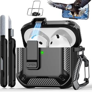 RFUNGUANGO for AirPods 4th Generation Case, Compatible with AirPods 4th Generation Case (2024), Military-Grade Drop Protection, Comes with Cleaning Kit, Comes with Phone Holder Function -Black RFUNGUANGO for AirPods 4th Generation Case, Compatible with AirPods 4th Generation Case (2024), Military-Grade Drop Protection, Comes with Cleaning Kit, Comes with Phone Holder Function -Black