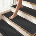 Non-Slip Stair Treads for Wooden Steps Indoor, 15 Pack 8" X 30" Edging Stair Rugs with TPE Backing, Carpet Stair Treads for Kids Elders & Pets, 100% Polyester Soft Stair Runners, Dark Grey, 30''x8''