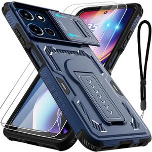 for Moto G Play 2026 Case, Moto G 2026/2025 Case with 2*Screen Protector, Upgrade Slide Camera Cover/Kickstand/Lanyard Strap, Military Grade Heavy Duty Shockproof Protective Phone Case, Blue
