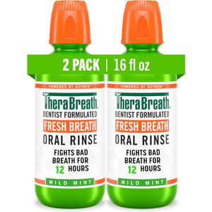 TheraBreath Fresh Breath Mouthwash, Mild Mint Flavor, Alcohol-Free, 16 Fl Oz (2-Pack)