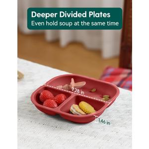 Babelio 8'' Toddler Porcelain Plates with Silicone Suction Sleeves, Lead & BPA Free, Divided, Microwave & Dishwasher Safe, Stay Put, Suitable for Kids, 3 Pack