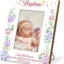 Baptism Picture Frame Gift for Baby Girl or Boy, Baby Baptism Gift from Godparents-May God Bless You Wherever You Go,First Communion Photo Frame, Fits 4x6 Inch Photo(Pink)