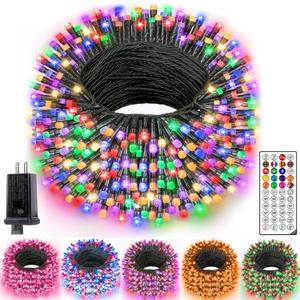 Ollny RGB Color Changing String Lights 400 LEDs 131 FT, 130 Modes Color Changing Christmas String Lights with Remote, Timer & Waterproof, Outdoor Xmas Lights for Thanksgiving Day House Holiday Decor (Green Wire)
