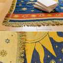 FN Sun and Moon Stars Hippie Throw Blanket Celestial Tapestry Double-Sided Reversible Woven Cotton Home Decor Chair Bedding Couch Recliner Cover Loveseat Oversized Tassels Blue Yellow (91x71)