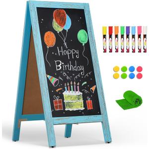 4 THOUGHT A-Frame Chalkboard 40" x 20", Chalk Board Sign Board Magnetic Sandwich Board Pine Wooden Freestanding Double-Sided Chalkboard Easel for Restaurant Cafe Shop Wedding Party, Blue