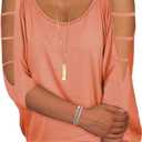 Miselon Womens Cold Shoulder Tops 3/4 Sleeve Oversized Dolman Shirt Blouse Coral,XXL (Pink, XXL)