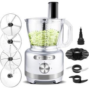Homtone 16 Cup Food Processor Large, 9-in-1 Vegetable Chopper with 7 Blades for Shredding, Slicing, French Fry Cutting, Meat Grinding, Dough Kneading, 3 Speeds, Dishwasher Safe (Silver, 16 cup)