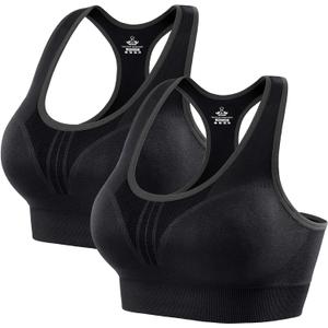 Heathyoga High Impact Sports Bras for Women High Support Padded Sports Bra Workout Bras for Women Racerback Bra for Yoga (XX-Large, 2 Packs Bras-black)