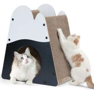 FUKUMARU Cat Scratcher House, 19.5 Inch Cozy Cardboard Cat Scratcher, Mountain Shape Vertical Bed Lounger, Durable Cats Scratching Pad for Indoor Cats, Safe & Secure