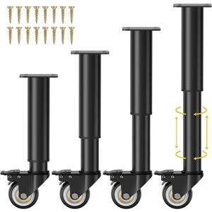 7-12 inch Metal Adjustable Furniture Legs with 2.36 inch Swivel Caster Wheels for Cabinet/Sofa/Bed/Dresser/Couch/Coffee Table,Heavy Duty Replacement Support Legs with Caster Wheels Set of 4